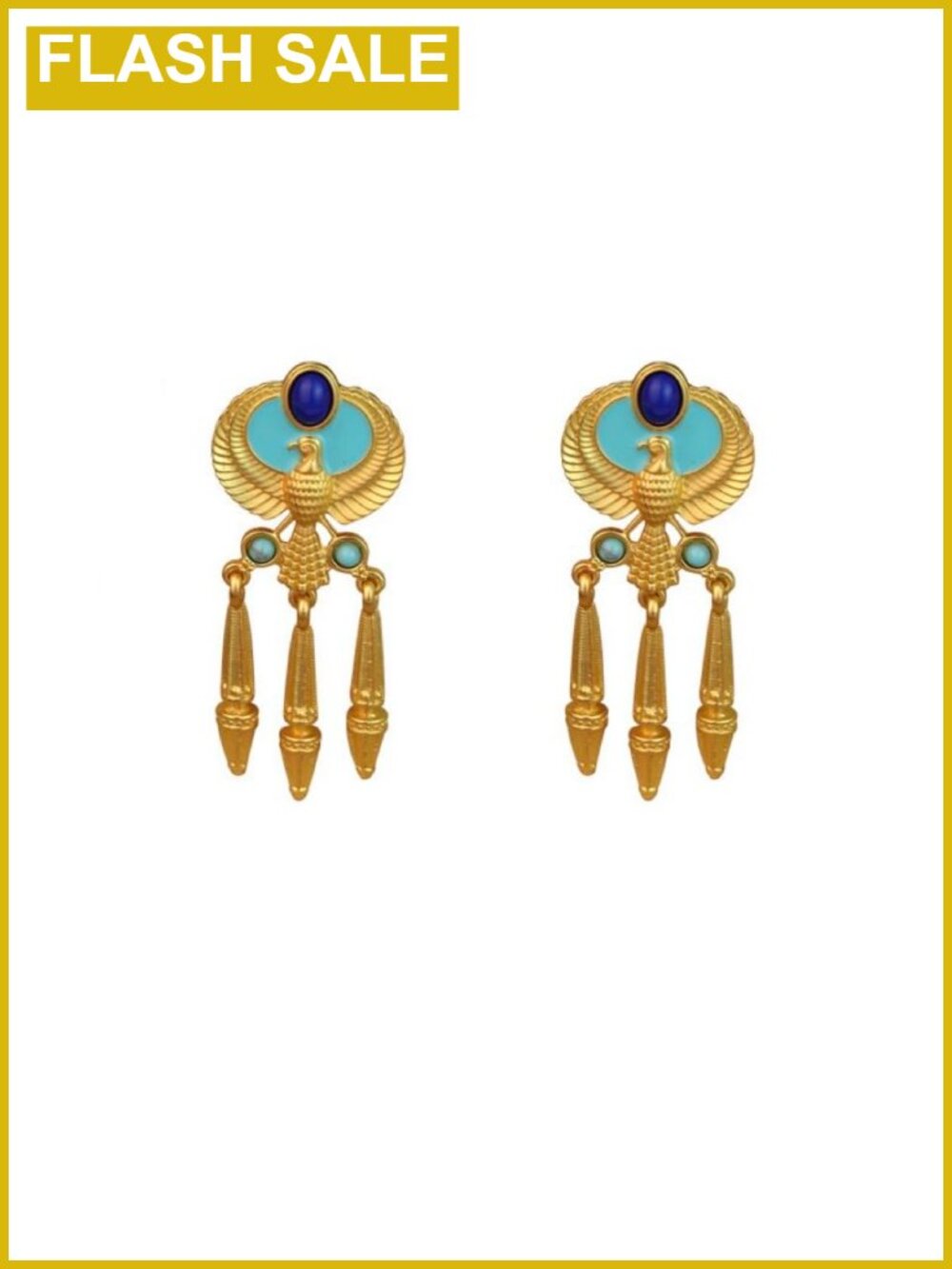 Vintage Egyptian Winged Falcon Gold Drop Earrings for Women, Dangle Statement